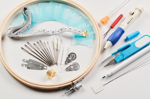 Materiale pentru broderie: fire, cerc, ace